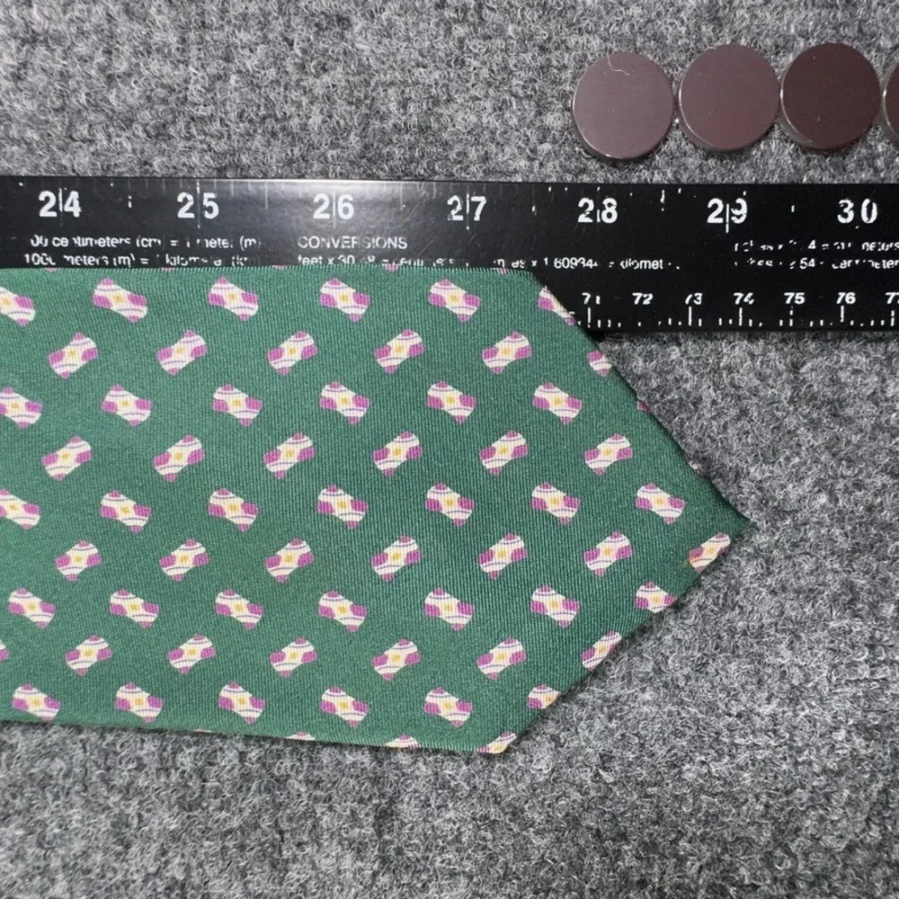 Christian Dior Monsieur Silk Tie Green Geometric Made in USA Italian Fabric